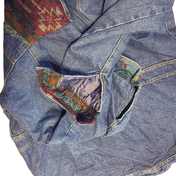 Vintage Out Brook South West Country Tribal Print‎ Ranch Chore Heavy Denim Coat - Picture 8 of 10